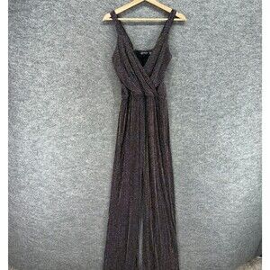 Crystal Doll Jumpsuit Women S Small Black Striped V-Neck Sleeveless Straight